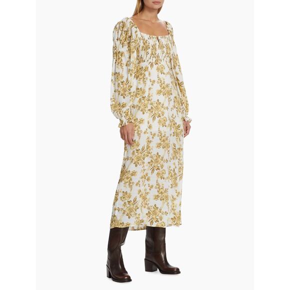 Free People Jaymes Smocked Floral Cream Midi-Dress Size XS - Picture 6 of 10
